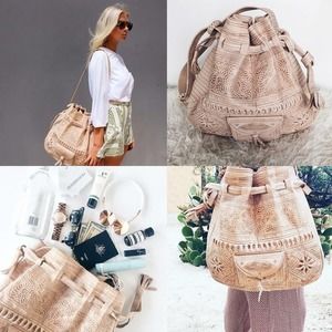 Moroccan Leather Boho Shoulder Bag Handbag Purse Carved Tooled Strap Design